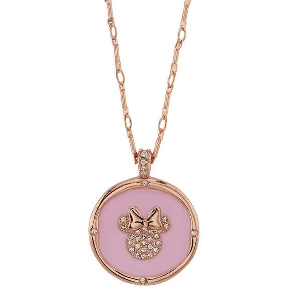 DISNEY Rose Gold Minnie Mouse Pink Enamel Crystal Pendant Necklace - Picture 3 of 8